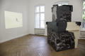 Nadja Frank, Still Here, 2012, Installation: sandbox, wood, paper, acrylic paint and video, 150 x 150 x 250 cm, Photo: Archive, 