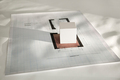 Anita Tarnutzer, Quarter Rest, 2013, Hand-drawn gallery schematic with ceramic cube model, 59 x 41 x 7 cm, Photo: Archive, 